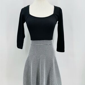 Charlotte Russe Black Scoop Neck Top with Houndstooth Skirt Dress, XS